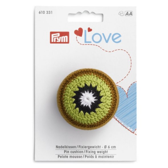 Prym Love Nadelkissen Fixiergewicht Design Kiwi (Ø 6 cm/ gehäkelt)