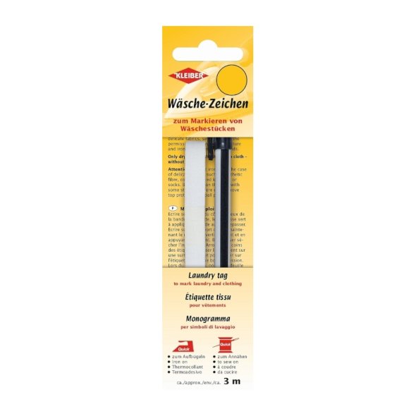 Kleiber Standard Wäschezeichen (aufbügelbar/ weiß/ 3 m x 1 cm/ Stift)