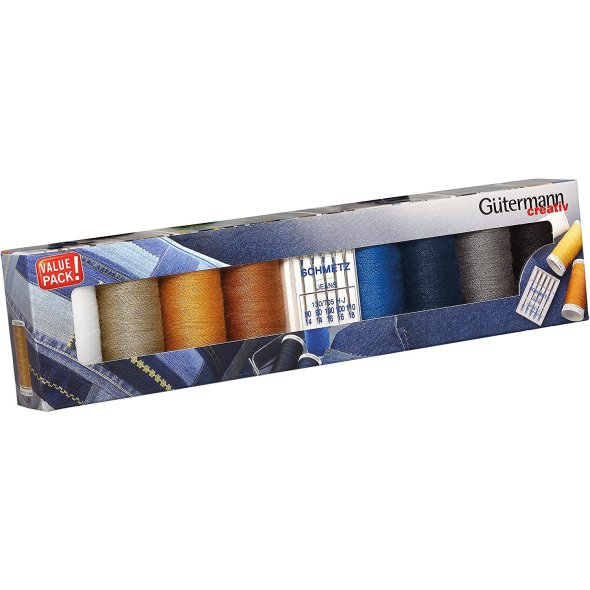 Gütermann Denim + Jeansnadeln Nähfaden-Set (8 Farben/ 100 m)