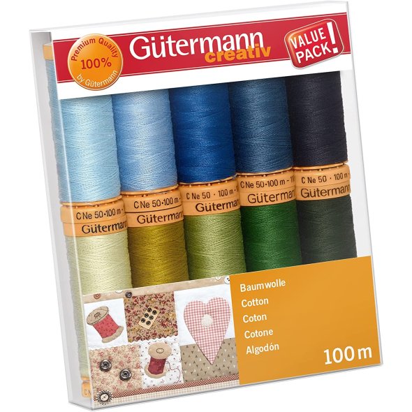 Gütermann Baumwolle Nähfaden-Set-5 (10 Farben/ 100 m)