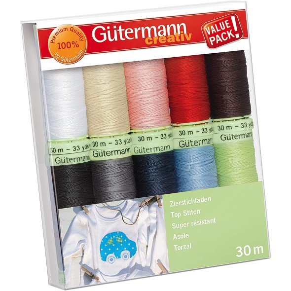 Gütermann Zierstichfaden Nähfaden-Set-1 (10 Farben/ 30 m)