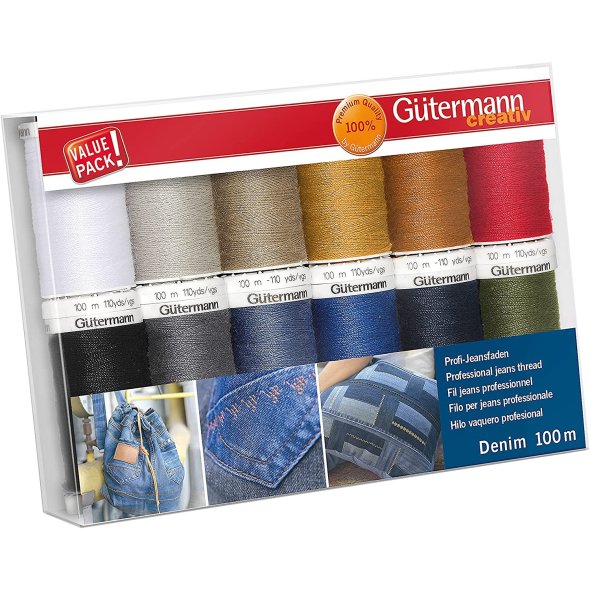 Gütermann Denim Nähfaden-Set-1 (12 Farben/ 100 m)