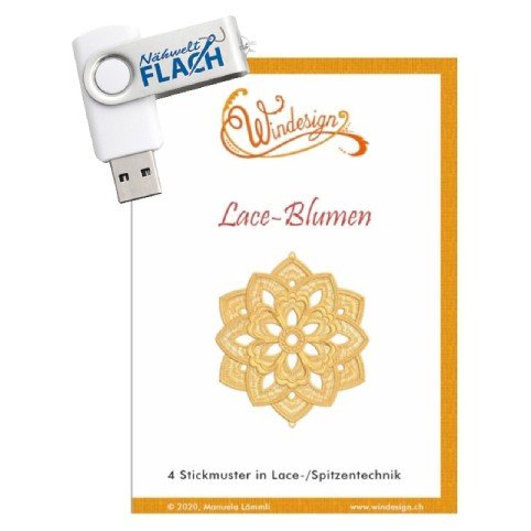 Windesign Stickmuster USB Blumen Lace-/ Spitzentechnik (4 Stickmuster)