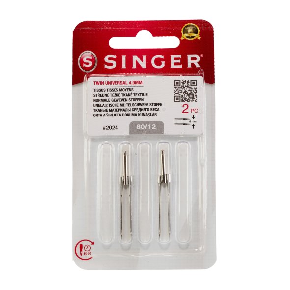 Singer Zwillingsnadel Stärke 80/ 4,0/ System 130/ 705H-ZWI/ 2 Nadeln