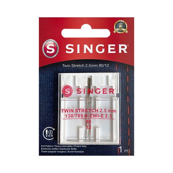 Singer Zwillingsnadel Stretch Stärke 80/ 2,5 mm/ System 130/ 705H-ZWI-E/ 1 Nadel