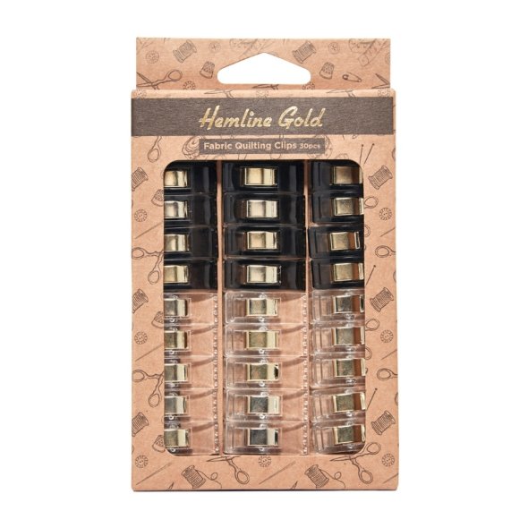 Hemline Gold Quilt Clips (30 St./ 26 x 10 mm/ schwarz/ transparent)