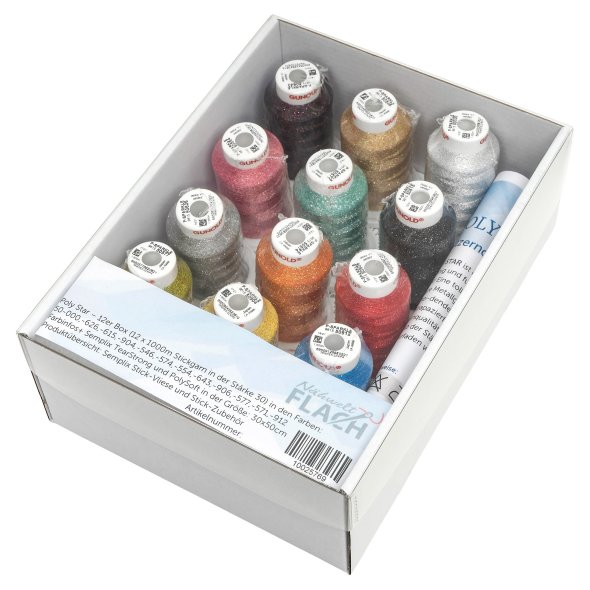 Gunold Poly Sparkle Miniking Stickgarn 12er-Box (12 Farben/ 1000 m)