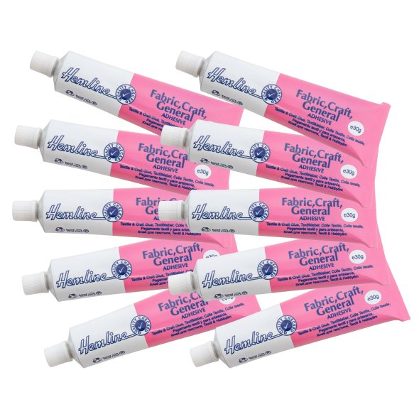 Hemline Textilkleber 10er Pack (10 x 30g/ inkl. 3 Düsenaufsätze)