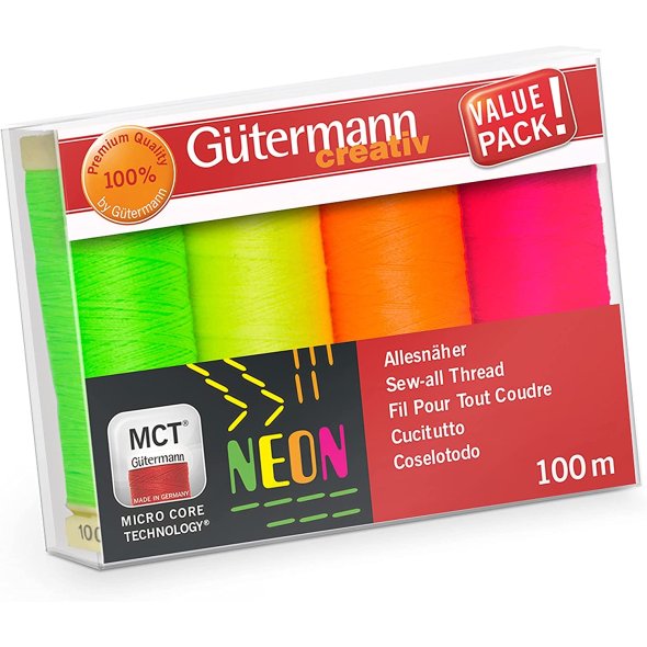 Gütermann Allesnäher Nähfaden-Set NEON (4 Farben/ 100 m)
