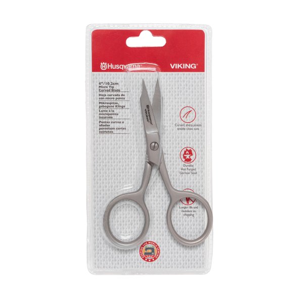 Husqvarna Viking gebogene Stickschere Mikrospitze (10,2 cm/ 4"/ silbergrau-matt)