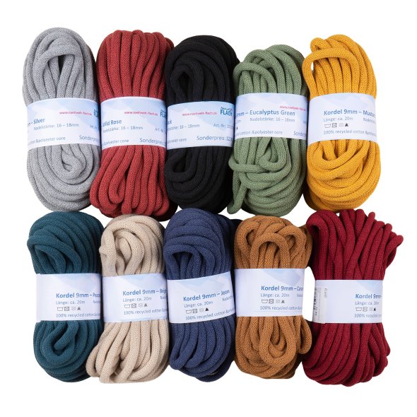 Kordel-Garn 100% recycelt Cotton/ Polyester (20 m/ 9 mm/ versch. Farben)
