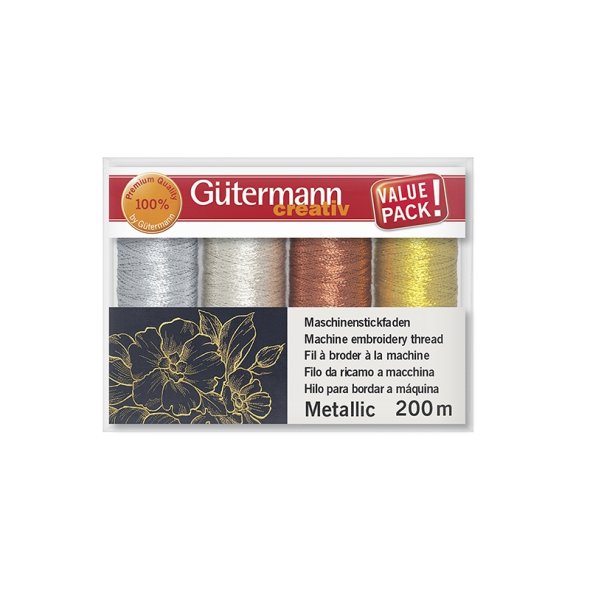 Gütermann Maschinenstickfaden-Set Metallic Col.1 (4 Farben/ 200 m)