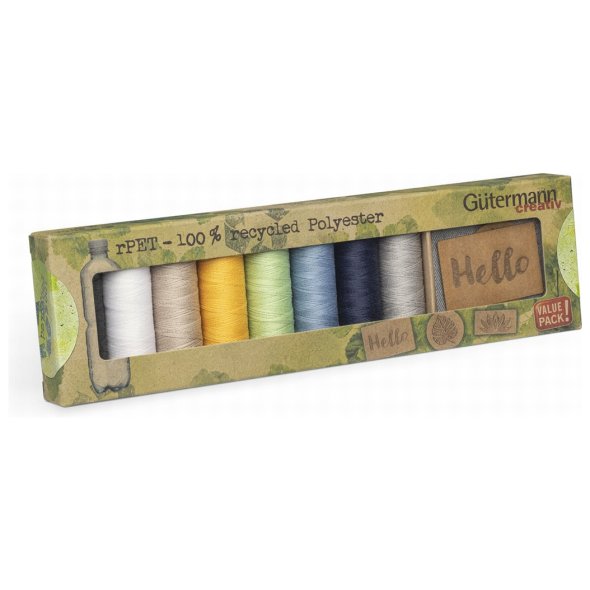 Gütermann rPet Allesnäher Nähfaden-Set + 3 Labels (8 Farben/ 100 m)