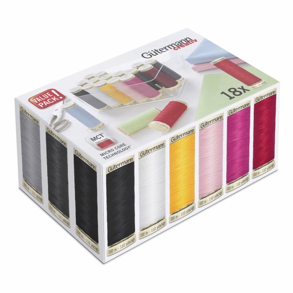 Gütermann Allesnäher Nähfaden-Acrylbox (18 Farben/ 100 m)