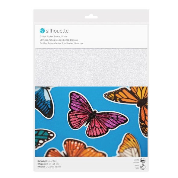 Silhouette Glitter Sticker Bögen hell-weiß (215 x 280 mm/ 8 Bögen)