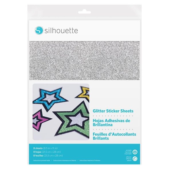 Silhouette Glitter Sticker Bögen silber (215 x 280 mm/ 8 Bögen)