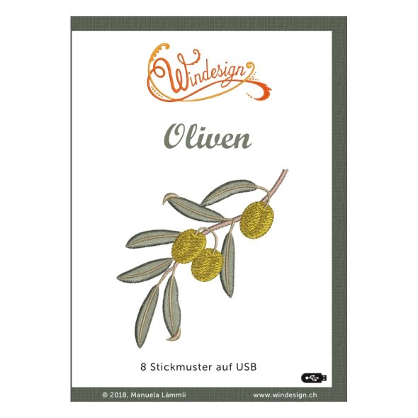 Windesign Stickmuster USB "Oliven" (8 Stickmuster)