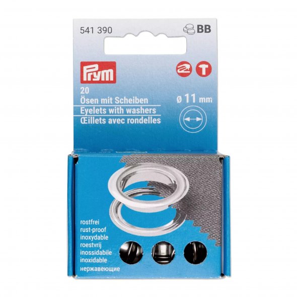 Prym Ösen mit Scheiben (11 mm/ silberfarbig/ 20 St./ ohne Werkzeug)