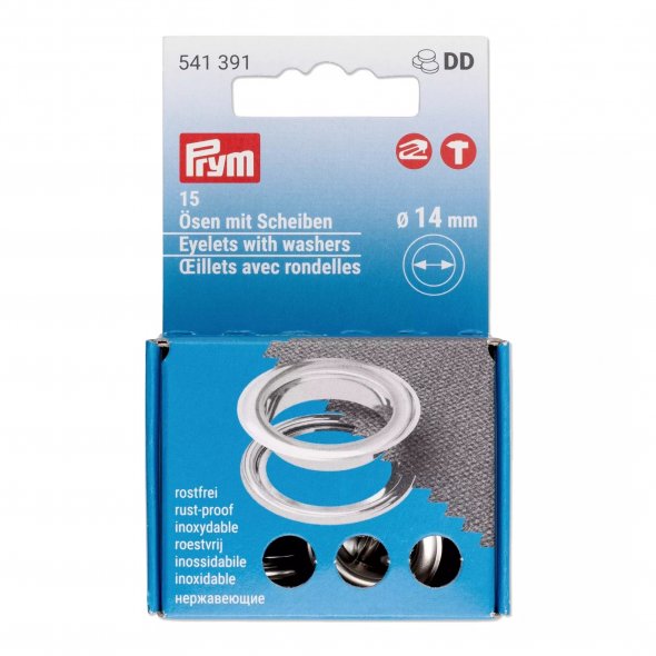 Prym Ösen mit Scheiben (14 mm/ silberfarbig/ 15 St./ ohne Werkzeug)