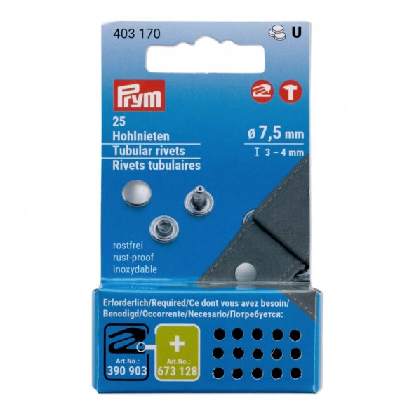 Prym Hohlnieten (Ø 7,5 mm/ Stifthöhe 3-4 mm/ silberfarbig/ 25 St./ ohne Werkzeug)