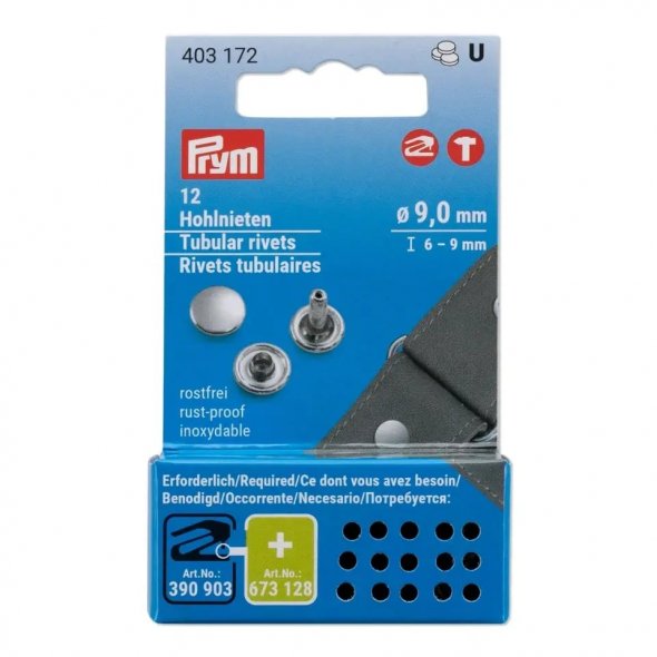 Prym Hohlnieten (Ø 9 mm/ Stifthöhe 6-9 mm/ silberfarbig/ 12 St./ ohne Werkzeug)