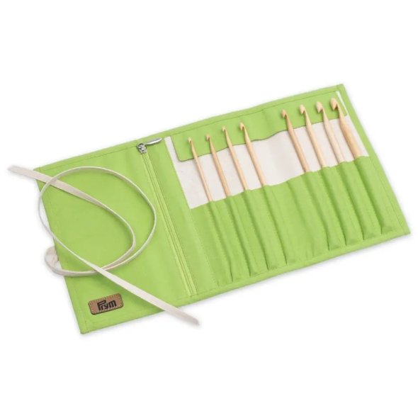 Prym Wollhäkelnadel-Set in Nadeltasche Bambus (Stärken 3,5-8,0 mm)