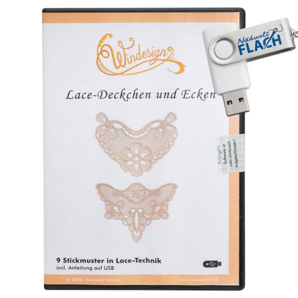 Windesign Stickmuster USB "Lace-Deckchen & Ecken" (9 Stickmuster)