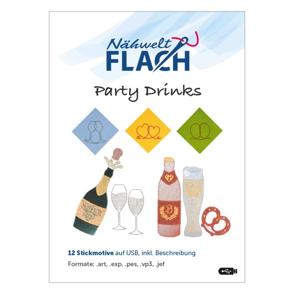Nähwelt Flach Stickmuster USB "Party Drinks" (12 Stickmuster)