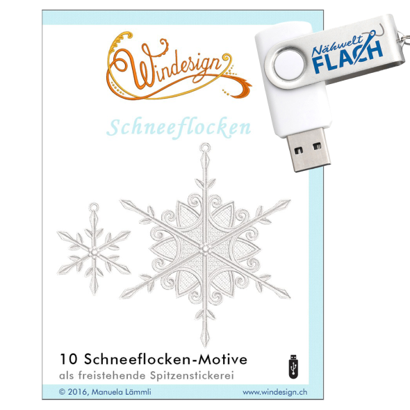 Windesign Stickmuster USB „Schneeflocken“ (freistehende Spitzenstickerei)