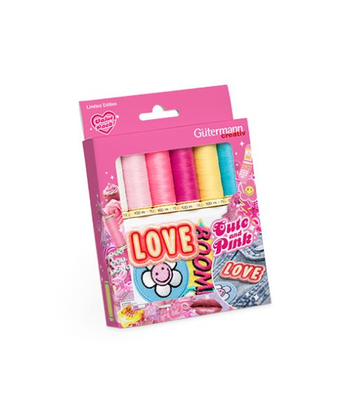 Gütermann Nähfaden-Set Cute and Pink + Applikationen (6 Farben / 100 m)