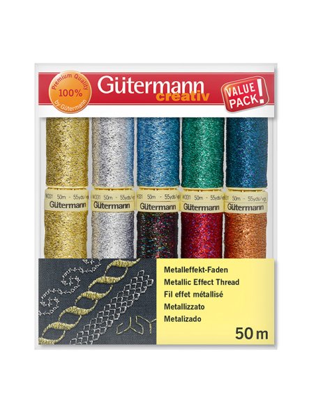 Gütermann Nähfaden-Set Metalleffekt-Faden (10 Farben / 50 m)