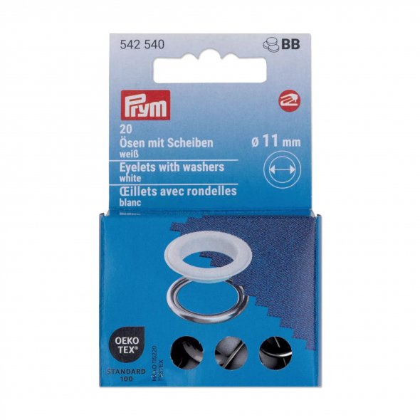 Prym Ösen mit Scheiben (11 mm/ weiß-silberfarbig/ 20 St.)