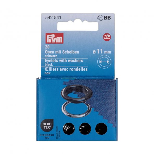 Prym Ösen mit Scheiben (11 mm/ schwarz-silberfarbig/ 20 St.)