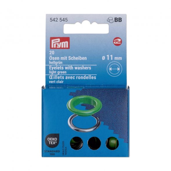 Prym Ösen mit Scheiben (11 mm/ hellgrün-silberfarbig/ 20 St.)