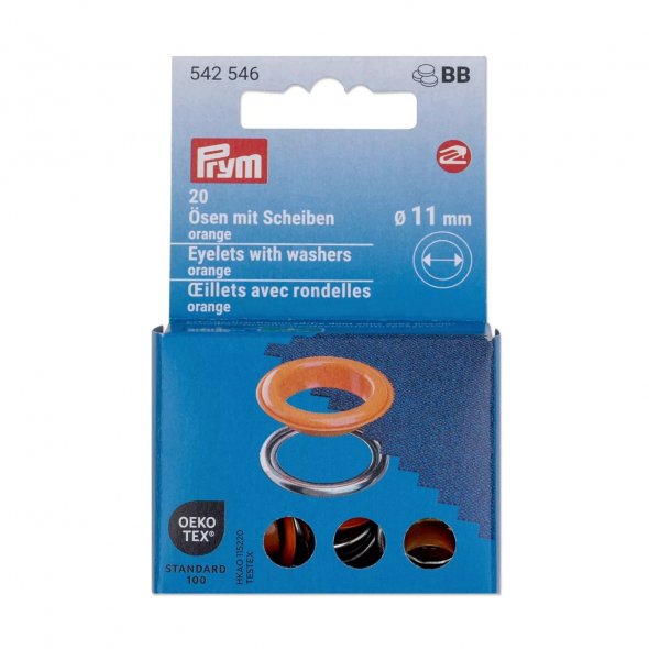 Prym Ösen mit Scheiben (11 mm/ orange-silberfarbig/ 20 St.)