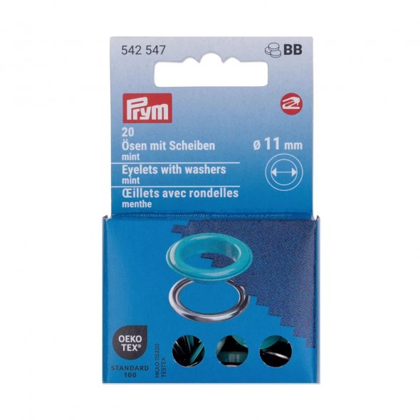 Prym Ösen mit Scheiben (11 mm/ mint-silberfarbig/ 20 St.)
