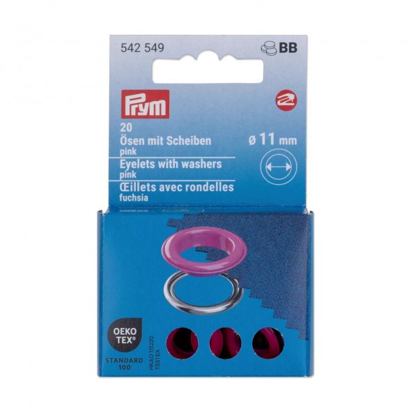 Prym Ösen mit Scheiben (11 mm/ pink-silberfarbig/ 20 St.)