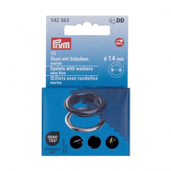Prym Ösen mit Scheiben (14 mm/ marine-silberfarbig/ 15 St.)