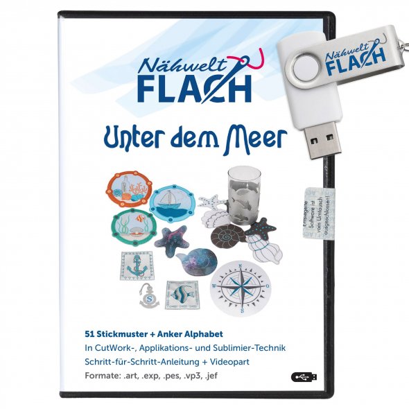 Nähwelt Flach USB unter dem Meer (51 Muster + Alphabet)