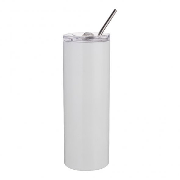 Thermo-Becher mit Deckel und Strohhalm (600 ml / weiß / für Sublimationsdrucke geeignet)