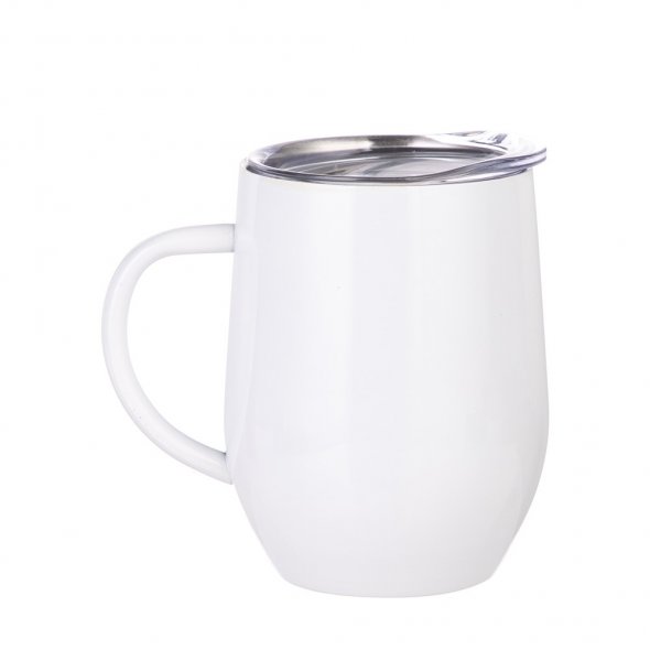 Thermo-Wein-Becher aus Edelstahl mit Henkel (360 ml / weiß / für Sublimationsdrucke geeignet)