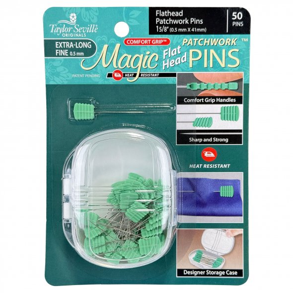 Taylor Seville Magic Pins Flathead EXTRA LONG - Patchworkstecknadeln  (50er Pack)