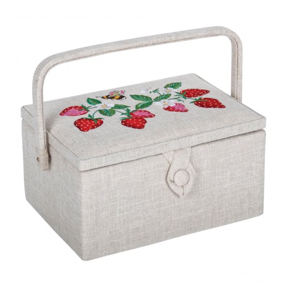 Nähkorb/Nähkästchen "Erdbeeren" (Größe M / L 26 x T 19 x H 14,5 cm / bestickt)