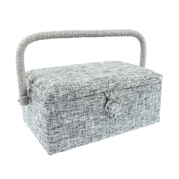 Nähkorb/Nähkästchen mit Stoffbezug grau (Größe S / L 23 x T 15 x H 11 cm)