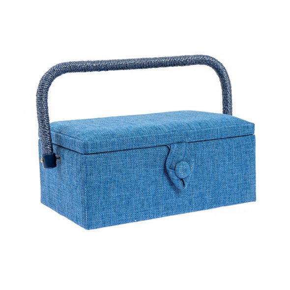 Nähkorb/Nähkästchen mit Stoffbezug blau (Größe S / L 23 x T 15 x H 11 cm)