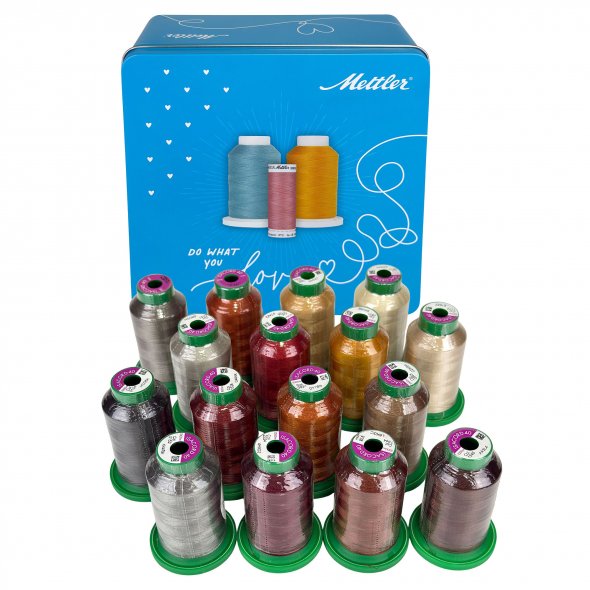 Amann Mettler Garndose Isacord (Farbe beige, braun, rost, grau / 1000 m / 16 Konen / Stickgarn)