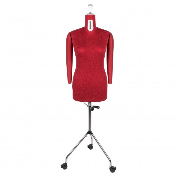 Fabma Schneiderpuppe/Schneiderbüste / Arm links und rechts / mit Rollen (weiblich / Plus-Size-Größe 42-54 / rot / verstellbar)