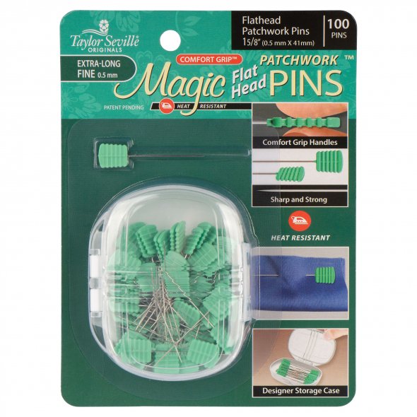 Taylor Seville Magic Pins Flathead EXTRA LONG - Patchworkstecknadeln  (100er Pack)