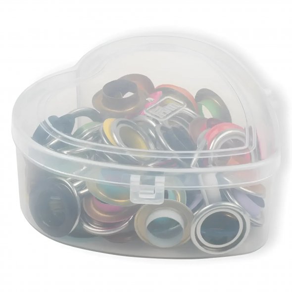 Prym Ösen mit Scheiben in Herzbox (14 mm/ bunt/ 44 St.)