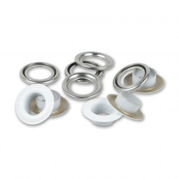 Prym Ösen mit Scheiben (8 mm/ weiß-silberfarbig/ 32 St.)